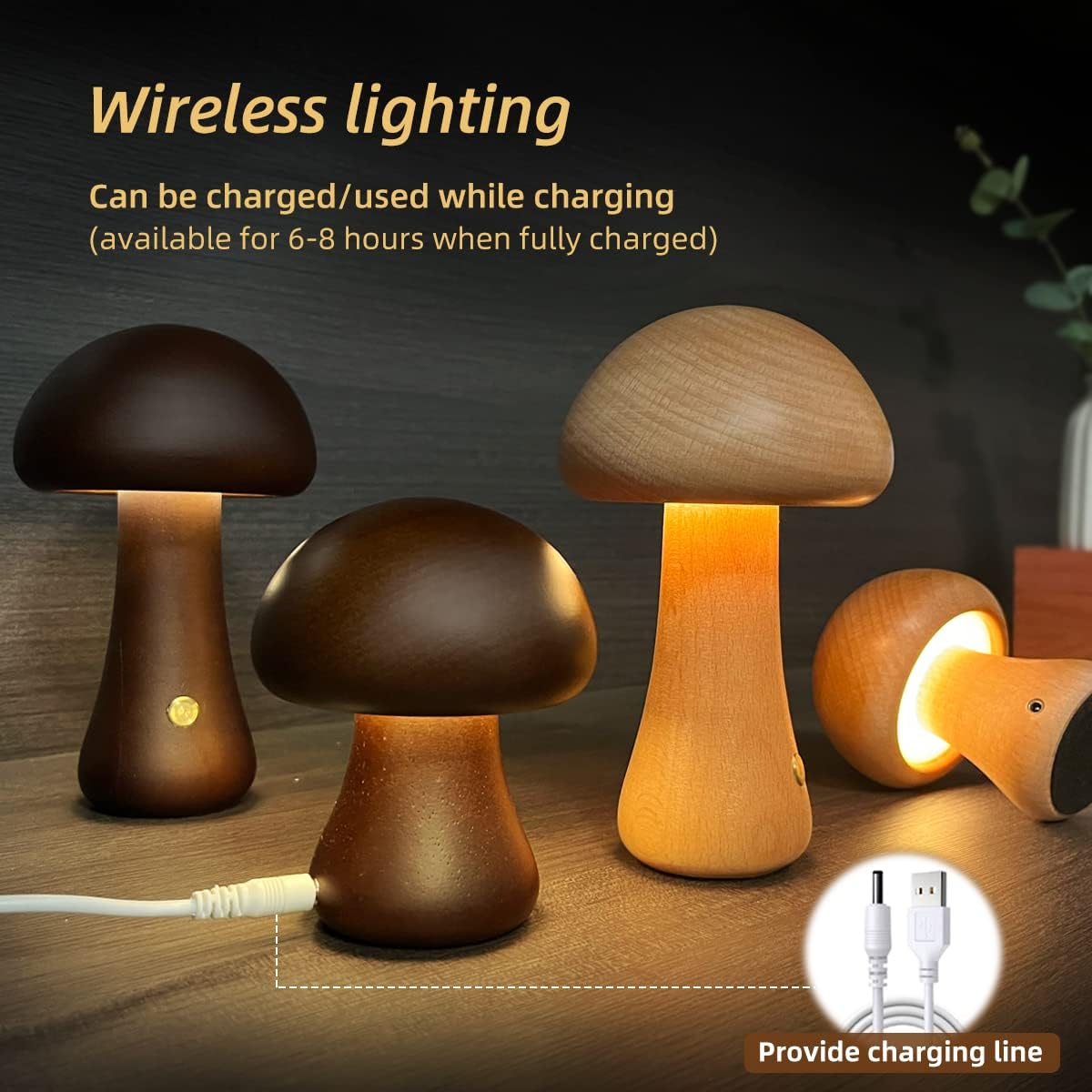 Wooden Mushroom LED Light - NookTheOffice