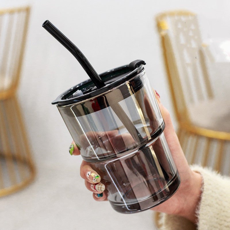 Aesthetic Cup With Lid and Glass Straw - NookTheOffice
