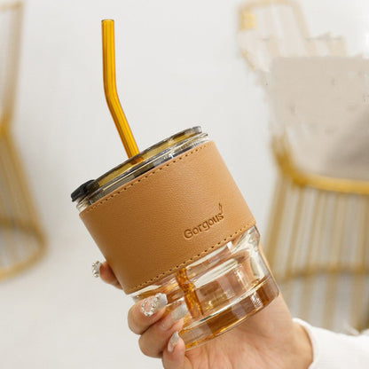 Aesthetic Cup With Lid and Glass Straw - NookTheOffice